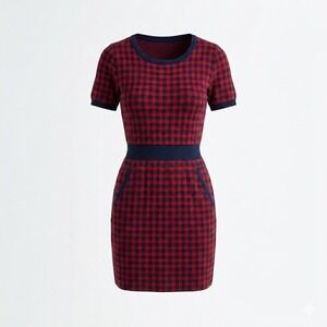 Saint Geraldine Jimmy Dress Retro Red Blue Plaid Sweater Knit size Medium